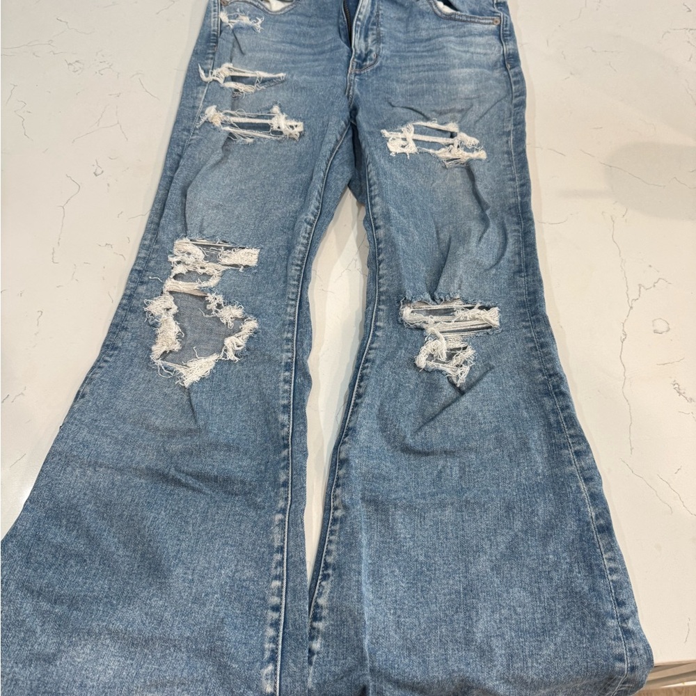 American Eagle Outfitters Light Blue Distressed Flare Jeans